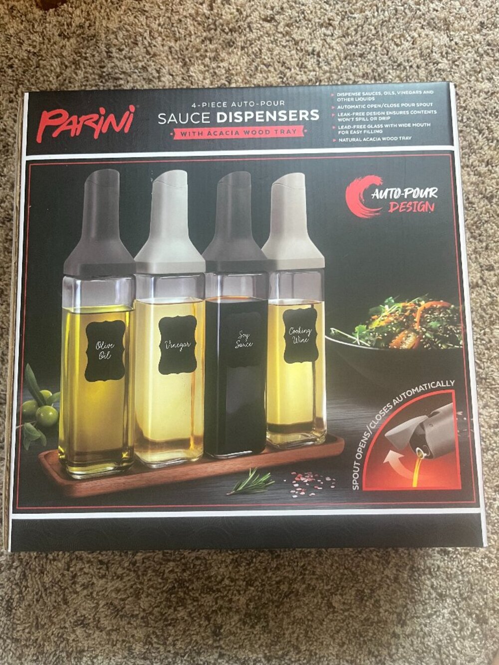 Sauce/Liquid Dispensers with wood tray/